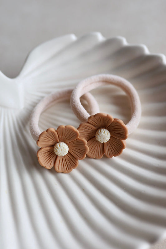 Haarelastiekjes maxi - bloemetjes bruin